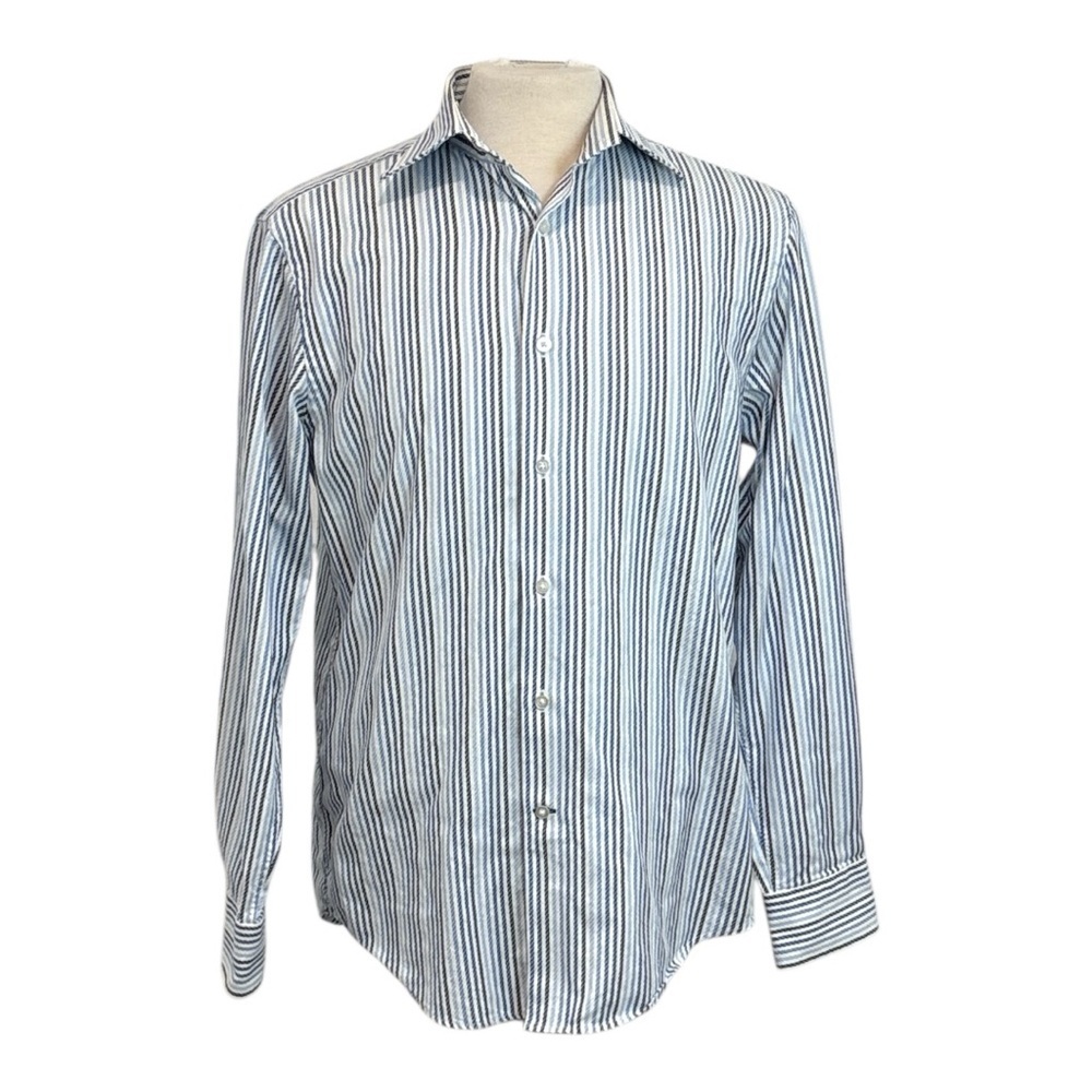 Express Men's Size Medium Classic Fit Blue Striped Long Sleeve Button Down Shirt